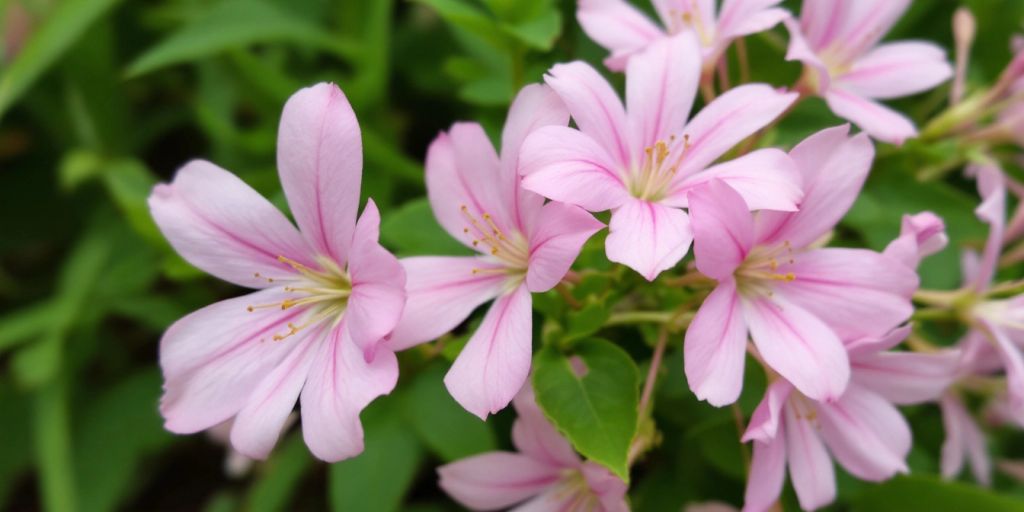 Klinte blomster med rosa kronblader og grønn bakgrunn.