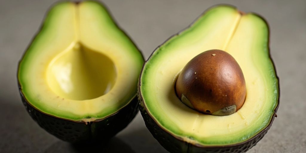 Nærbilde av delt avokado med stein