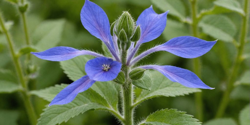 Nærbilde av blå agurkurt blomst