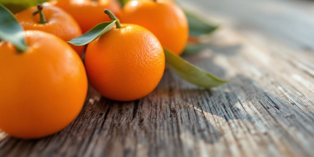 Frisk mandarin med grønn stilk og blader.