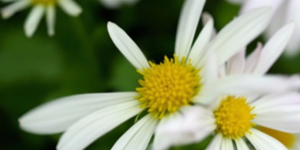 Prestekrage blomst med hvite kronblader og gult sentrum.