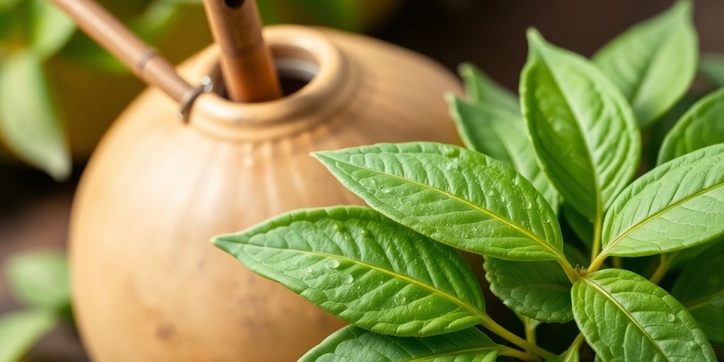 Yerba mate blader og en tradisjonell gourd.