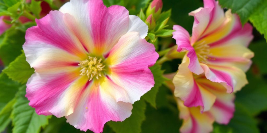 Nærbilde av Hagestokkrose med fargerike blomster.