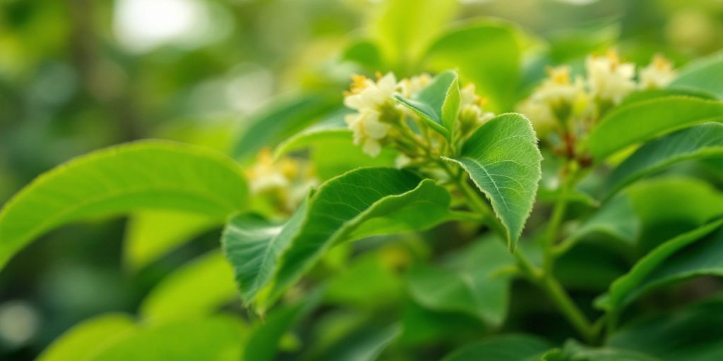 Muira puama plante med grønne blader og blomster.