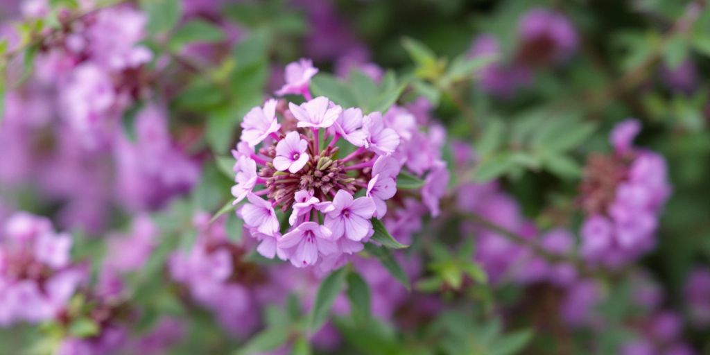 Nærbilde av Jordrøyk med rosa og lilla blomster.