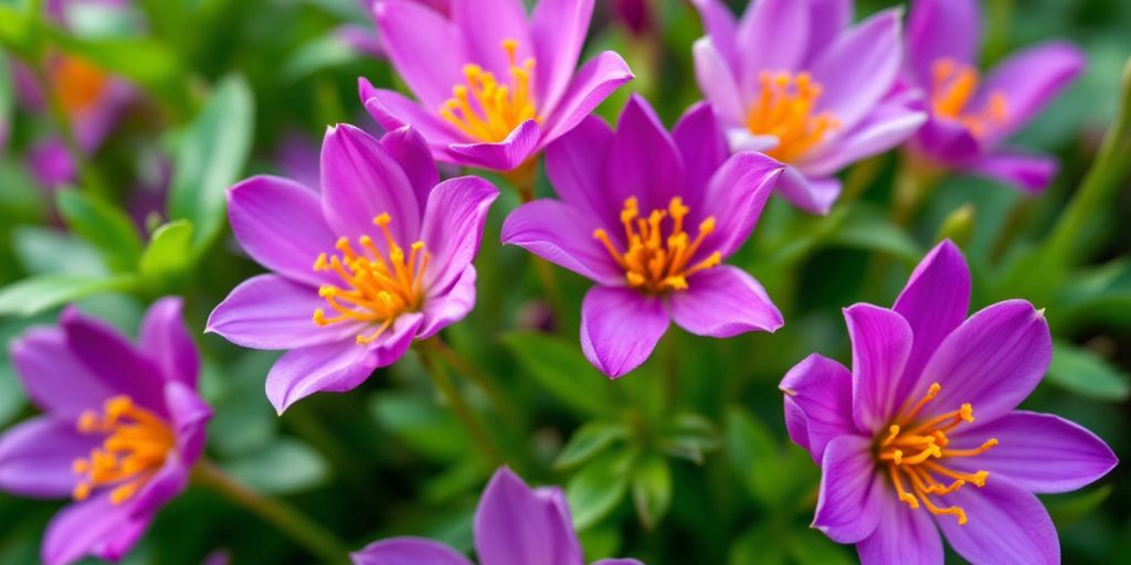 Nærbilde av saffran blomster med lilla kronblad.