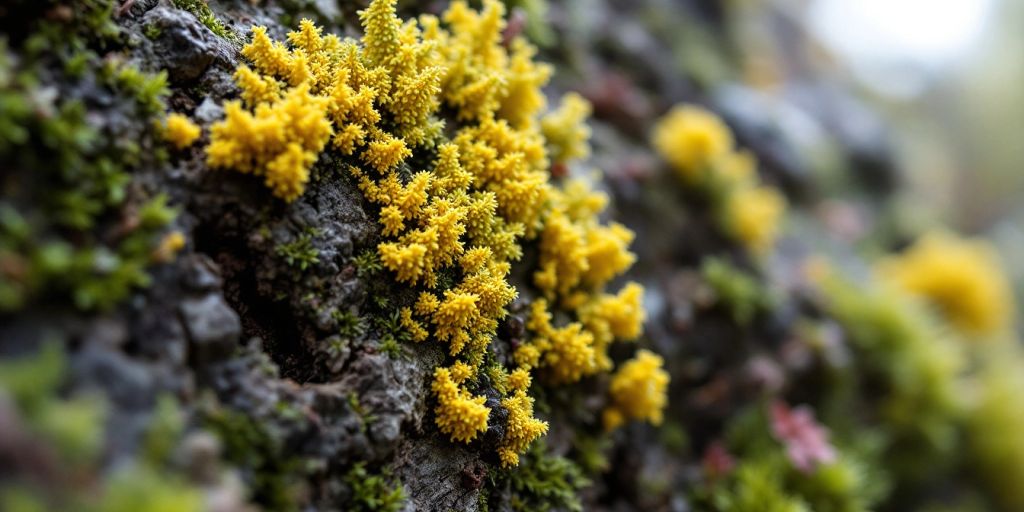 Ulvelav på bark i naturskjønt miljø.