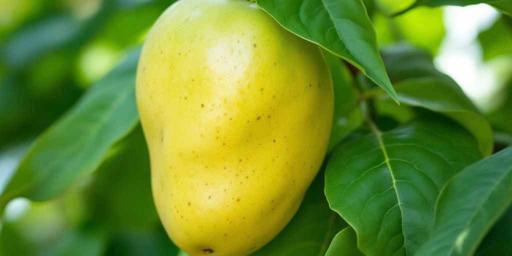 Nærbilde av en moden pawpaw-frukt.