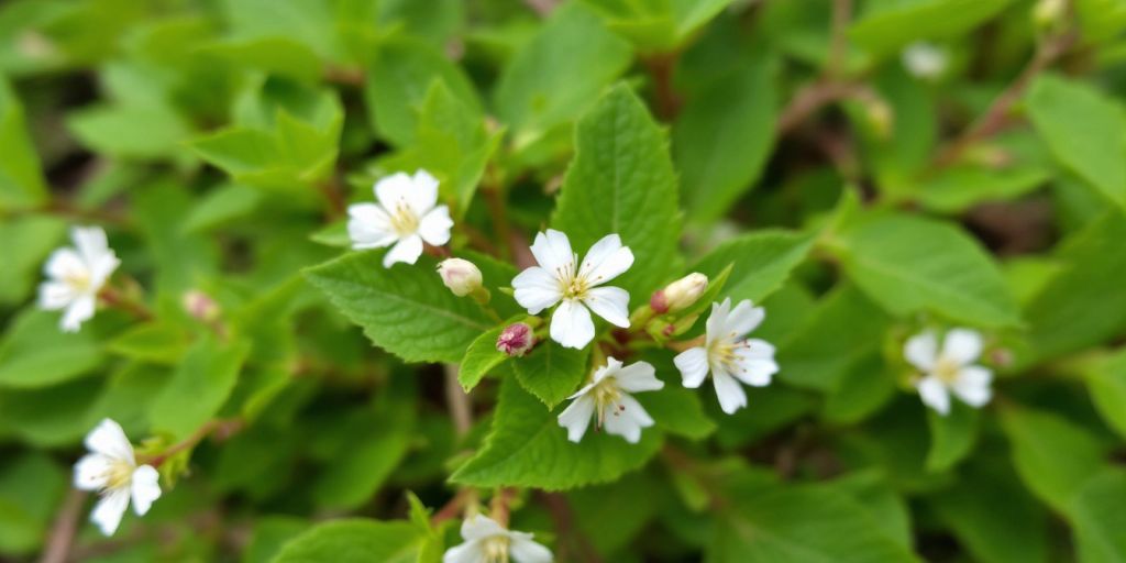 Nærbilde av Hvitknapp med hvite blomster.