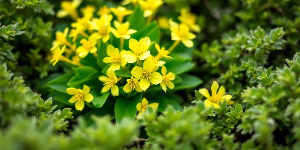 Nærbilde av Marianøkleblom med gule blomster.