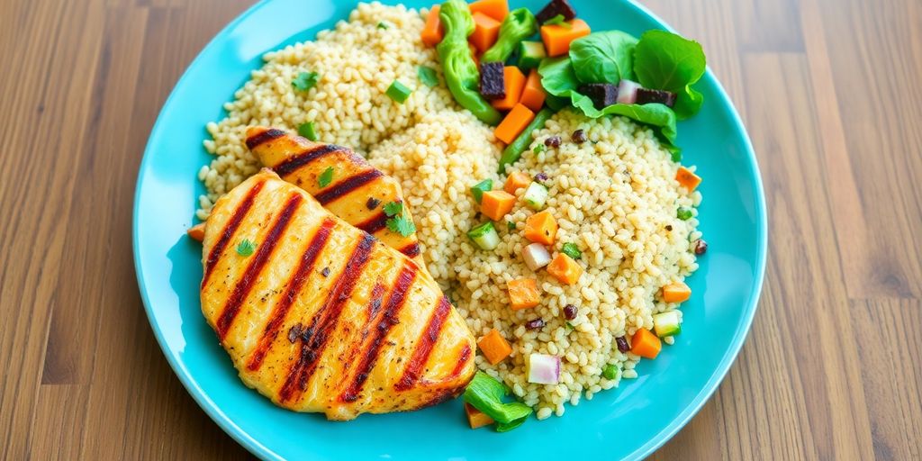Fargerik tallerken med proteinrike matvarer.