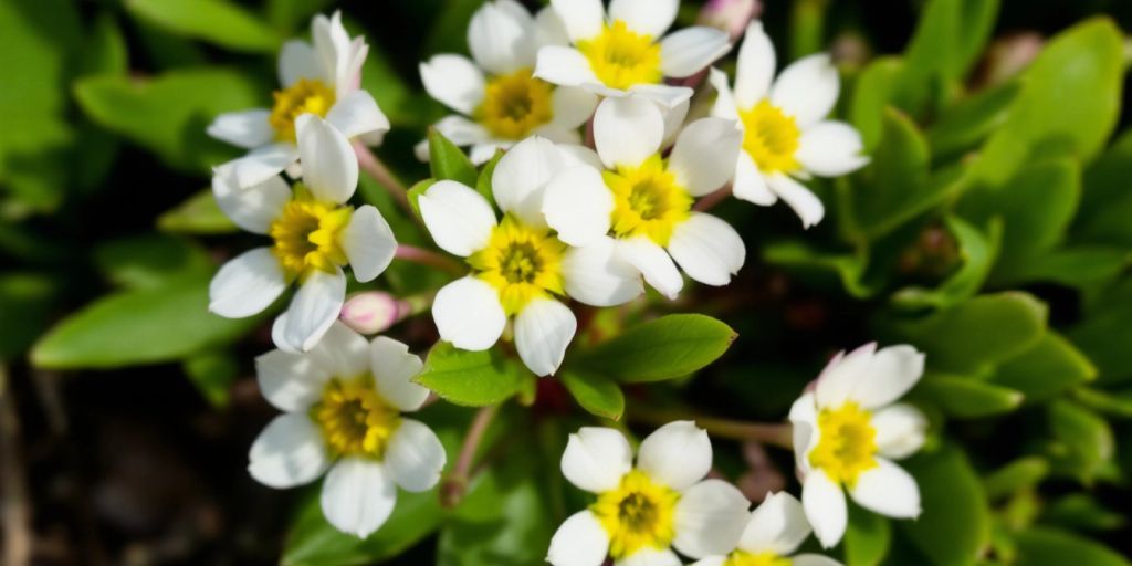 Nyresildre med hvite blomster og grønne blader.