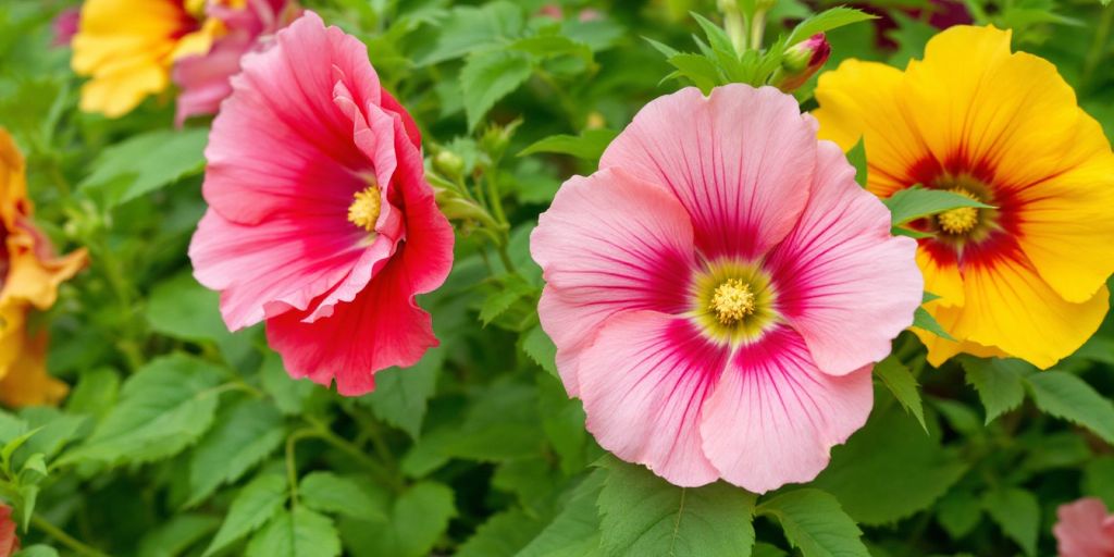 Praktstokkrose blomster i ulike farger.