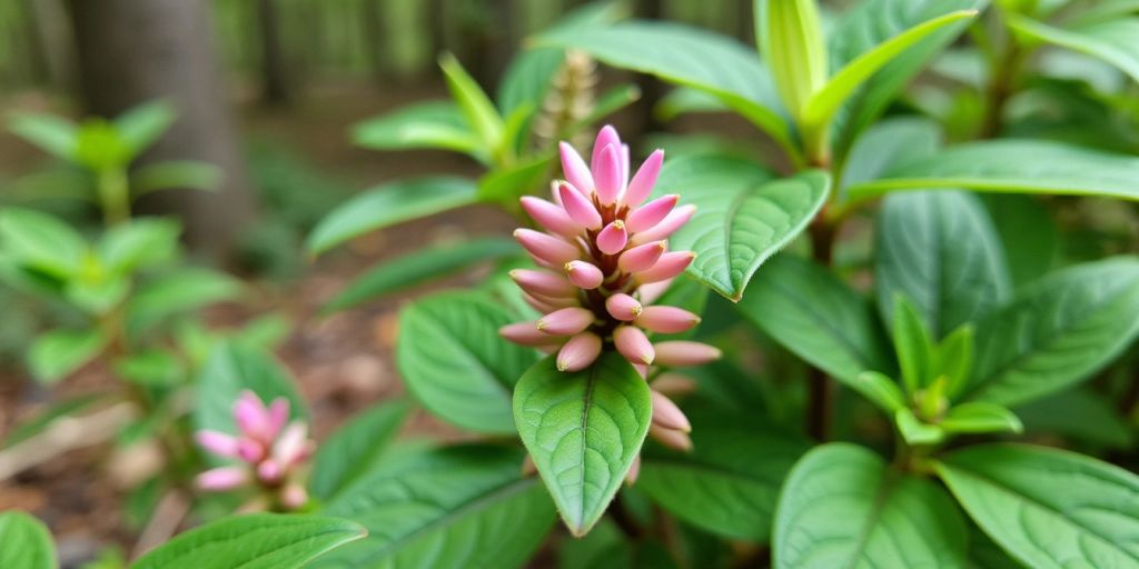 Nærbilde av Chimaphila umbellata i skogen.