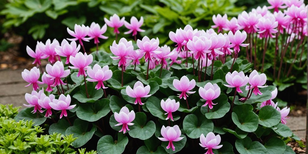Nærbilde av blomstrende alpefiol i hagen