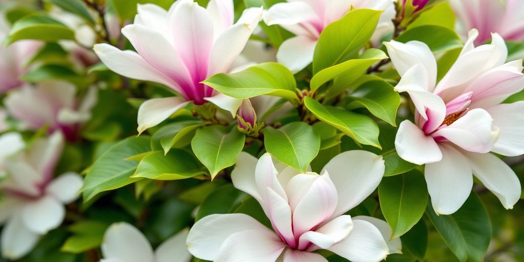 Nærbilde av magnolia blomster i full blomst.