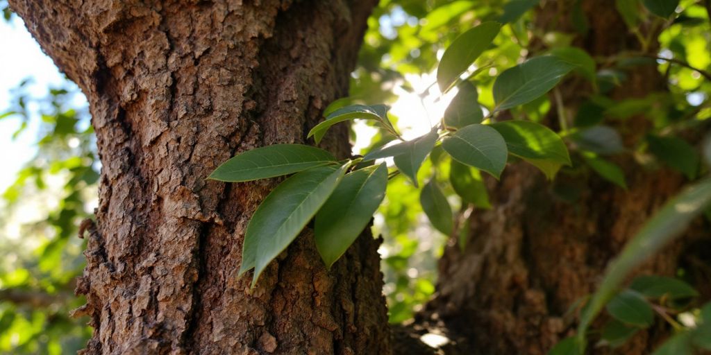 Bilde av Pygeum-treet med grønne blader.