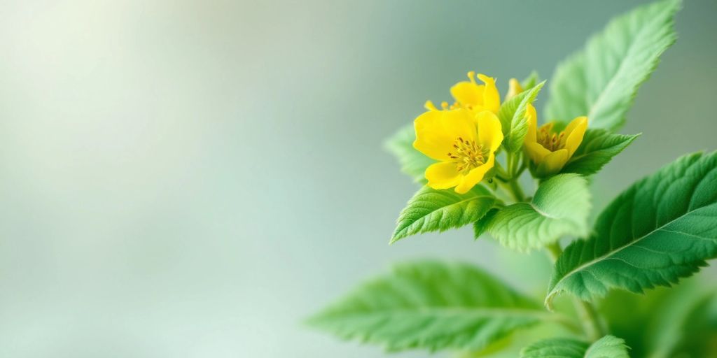 Kinesisk mjelt med grønne blader og gule blomster.