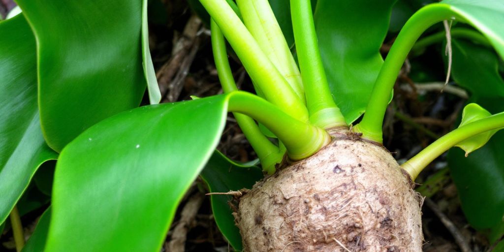 Nærbilde av stor galanga med grønne blader.