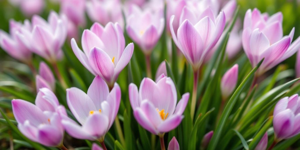 Tidløs blomster i naturlig setting med grønne blader.