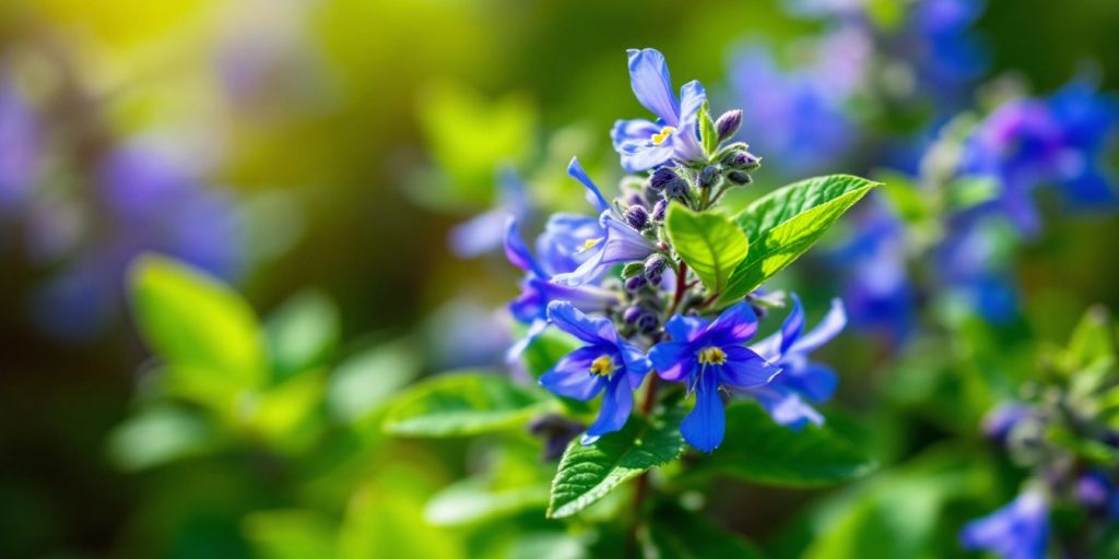 Blå-lilla blomster av Scutellaria baicalensis.