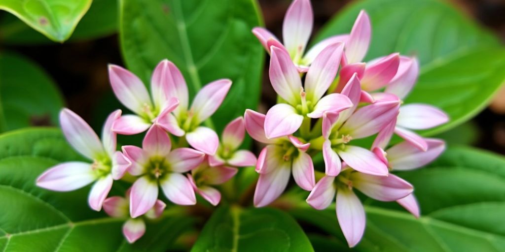 Nærbilde av Bispelue blomster med grønne blader.