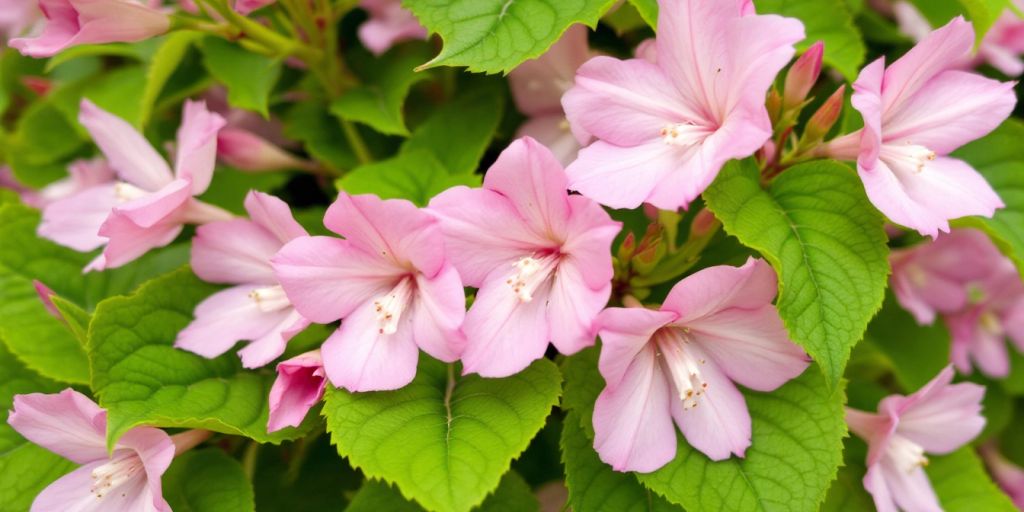 Rosengeraniums med grønne blader og rosa blomster.
