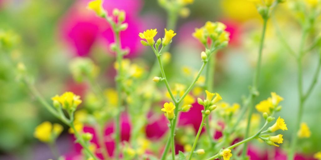 Veisennep plante med grønne stilker og gule blomster.