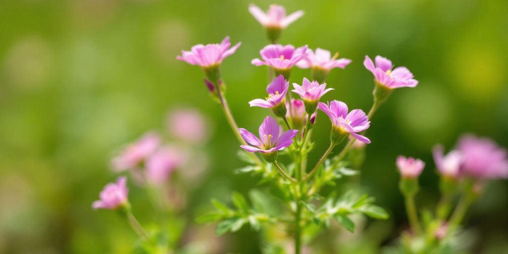 Vibrante bilde av Skjermgylden med rosa blomster.