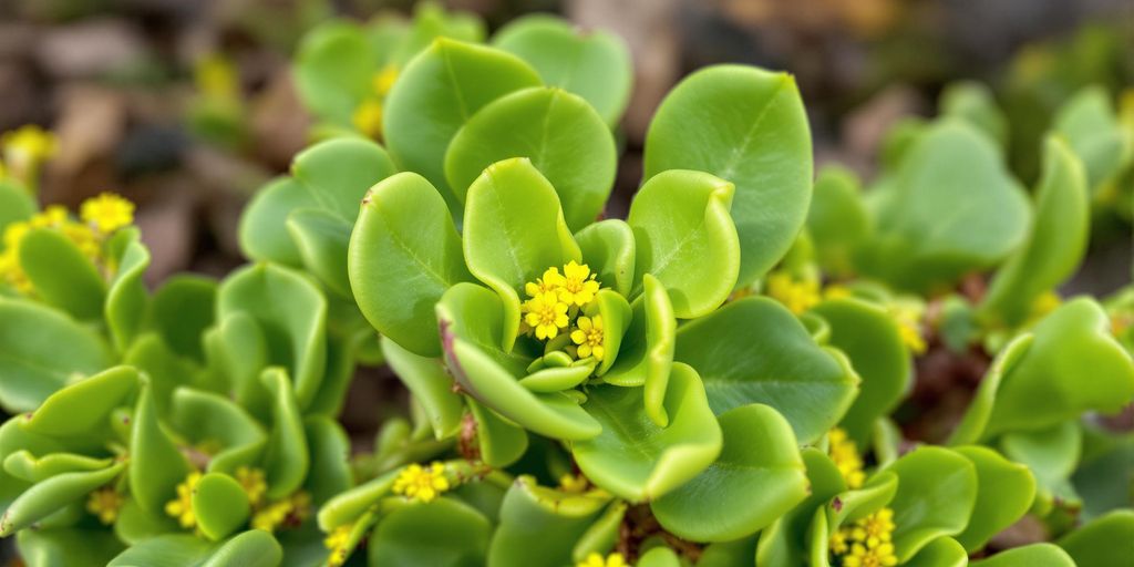 Åkervortemelk med grønne blader og gule blomster.