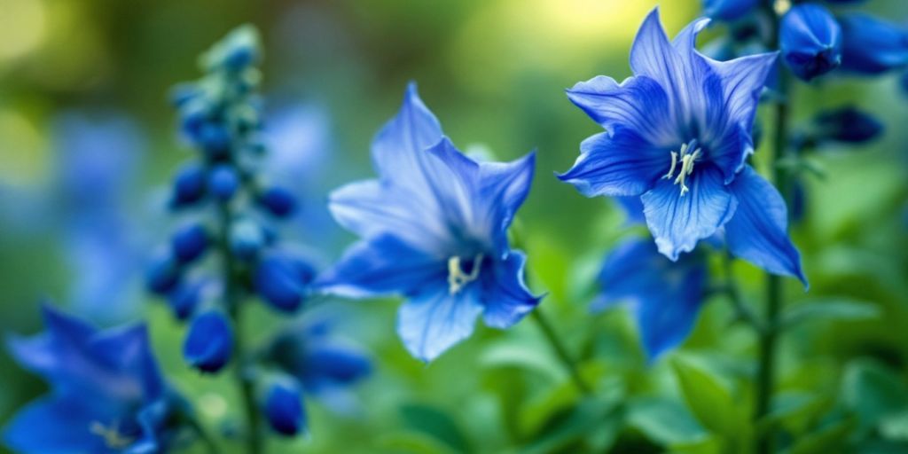 Nærbilde av blå blomster av Storhjelm.