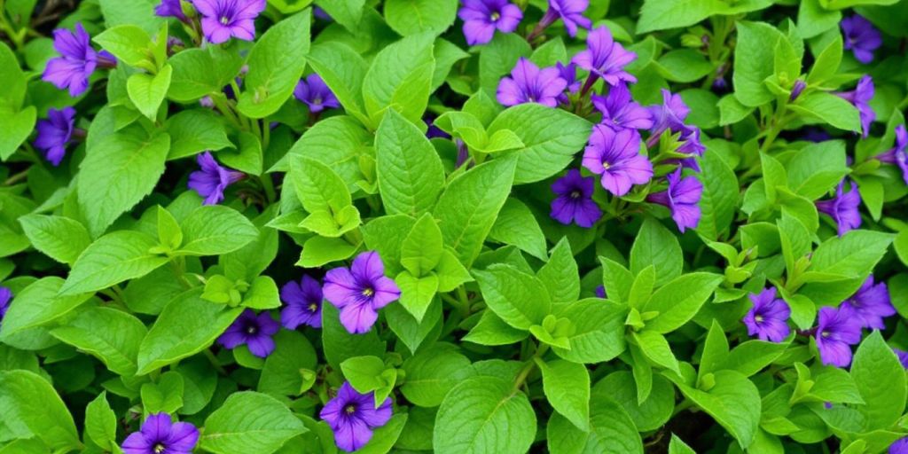 Lilla blomster og grønne blader av Storgravmyrt.