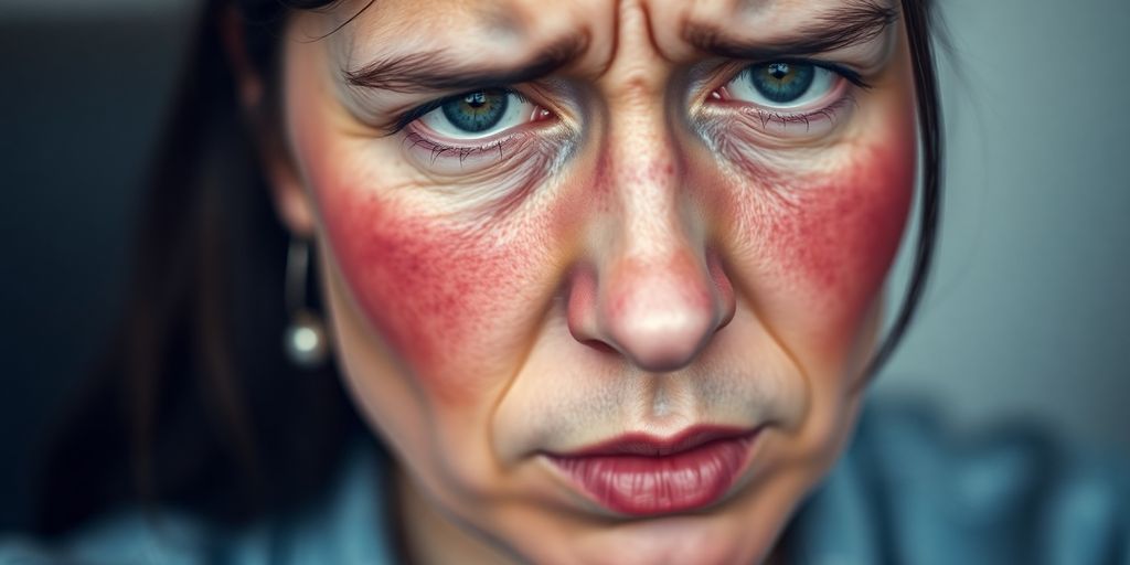 Person med rødt ansikt på grunn av stress.