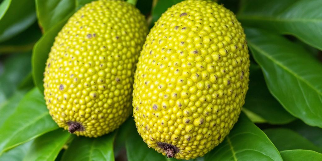 Ripe Noni frukter på grønne blader.