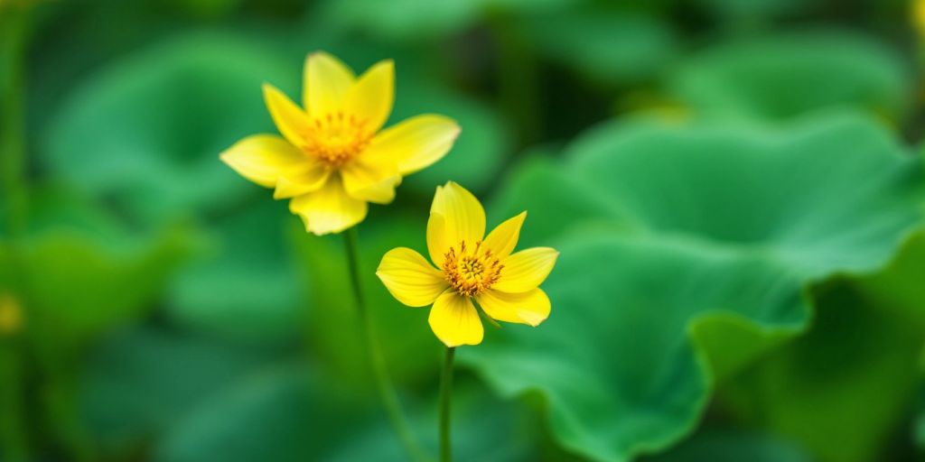 Gul blomst av Tiriltunge med grønt bladverk.