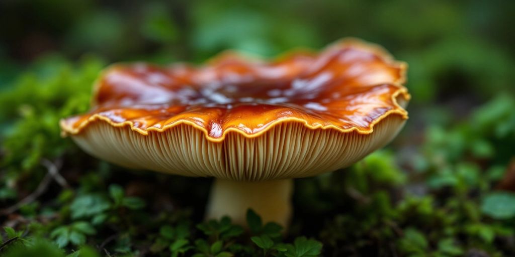 Lakkjuke med rødbrun kappe i skogen.