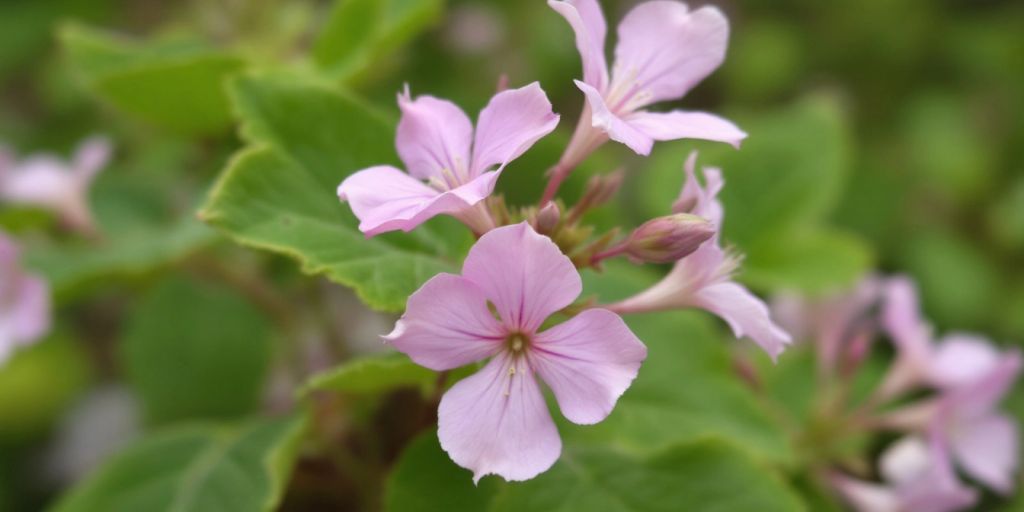 Nærbilde av Stankstorkenebb med rosa blomster.