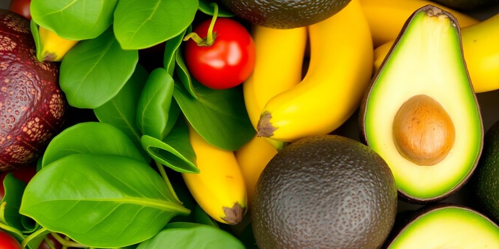 Frukt og grønnsaker rike på kalium og vitaminer.