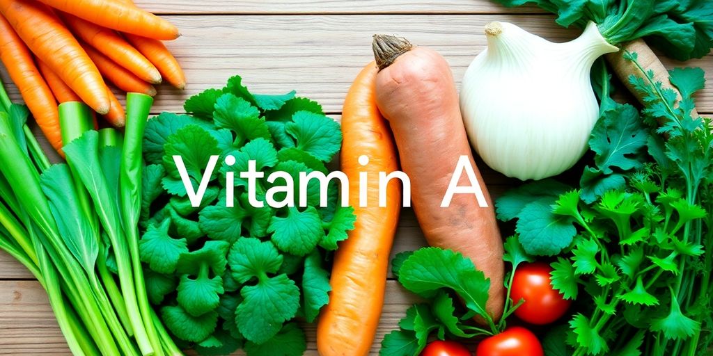 Fargerik mat med vitamin A, inkludert gulrøtter og grønnsaker.